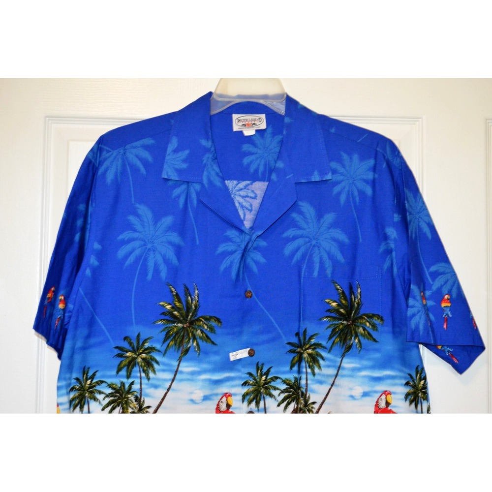 Vintage‎ Pacific Legend Hawaiian Shirt Blue Parrot Print XL EUC - Picture 2 of 16